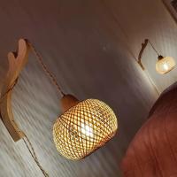 Lámpara De Pared De Bambú Natural Tejido a Mano E27 Candelabros De Rotura En Rattan Iluminación Tradicional Para Habitaciones Decoración De Ambiente - details 2