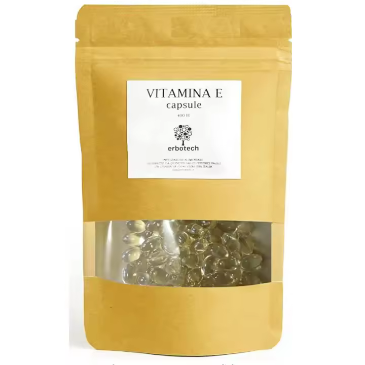 Erbotech, Vitamin E, 72G, 100 Cápsulas, Suplementos Alimenticio, Suplemento de Vitamin E, 100% Natural, Protege del Estrés Oxidativo, Bolsa Resellable, Hecho en Italia - 1