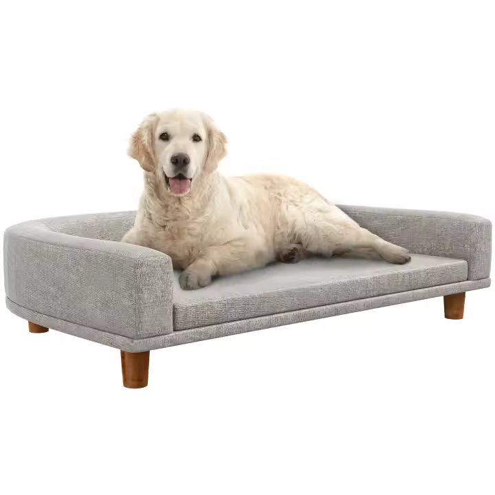PawHut Sofá para Perros Grandes Cama Elevada para Perros Tapizada con Cojín Lavable y Patas de Madera de Pino Carga 40 kg 98x67x25 cm Gris - 1