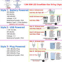 Guirnalda De LED Para Navidad 1M-30M Estrellas Y Copos De Nieve Luces De Hadas Adornos Para Decoración De Árbol De Navidad Y Fiestas En Casa - details 0