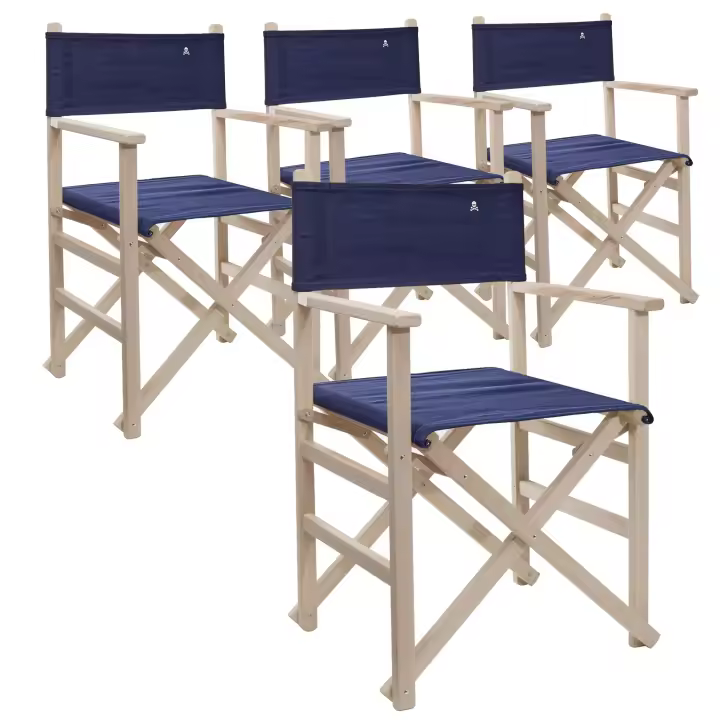 Scalpers Home Set de 4 Sillones director plegables en madera de haya de primera calidad, sin barniz y lona azul oscuro - 1