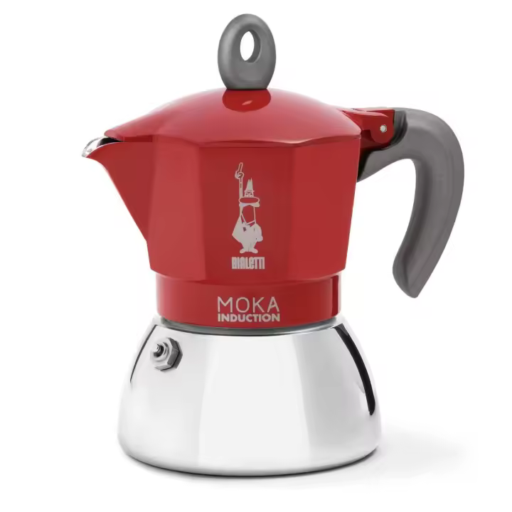 Bialetti Cafetera de Inducción Italiana - Moka de Inducción distintos tamaños 2, 4, 6 Tazas, Cafetera de Aluminio y Acero de Alta Calidad color Rojo y Negro para uso en Cocina - 1