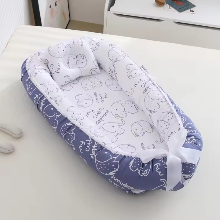 Cama suave para bebé, tumbona portátil, cuna para recién nacido, accesorios de fotografía de elefante azul - 1