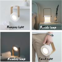 Luz de escritorio con Mango de Madera de 3 grados de Brillo, Luz Nocturna, lámpara de noche para dormitorio, plegable de Noche Lámpara, lámpara de Interior LED portátil por, control USB tárril, camping (Blanco) - details 0