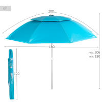 Aktive - Sombrilla playa antiviento, 200 cm, de poliéster y aluminio, con 8 varillas fibra de vidrio, efecto chimenea, 3 niveles de resistencia al viento, ajustable e inclinable, color azul - details 3