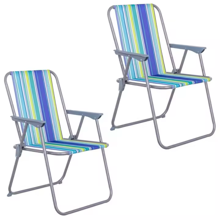 Pack 2 sillas playa y camping plegables con cierre de seguridad, estructura acero con pintura Epoxi anticorrosión, tejido loneta Oxford 600 D poliéster de rayas multicolor, respaldo mono-posición - 1