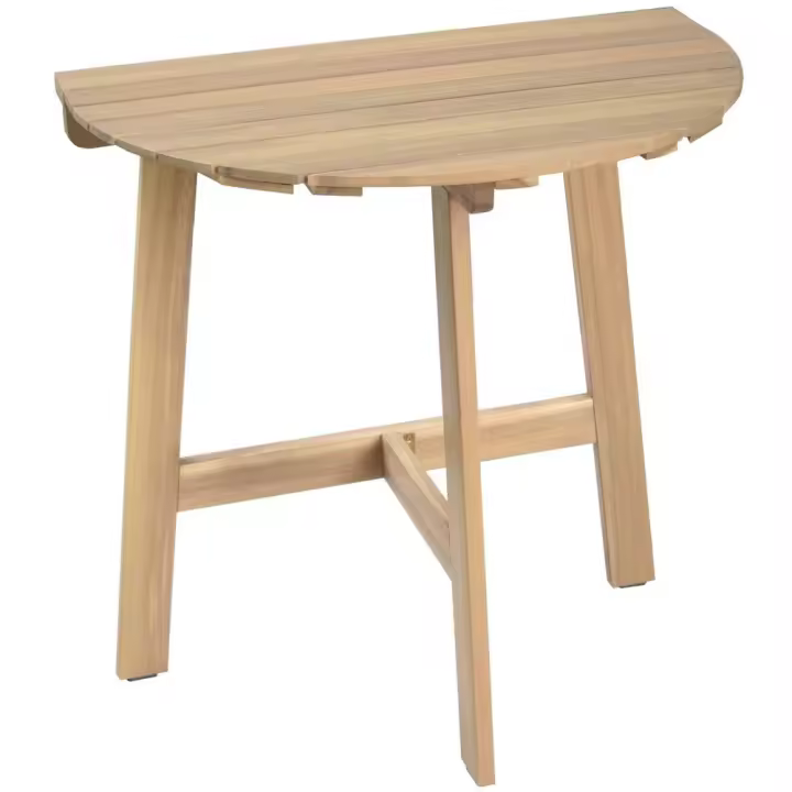 Lola Home Mesa de jardín plegable Nina semicircular de madera acacia natural de 70x45x74 cm - 1