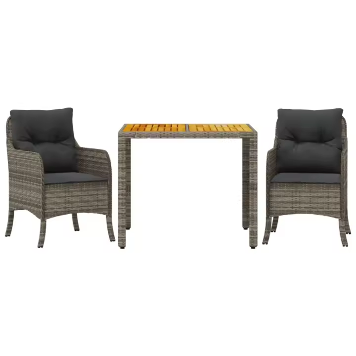 vidaXL Set comedor de jardín 3 piezas con cojines ratán sintético gris - 1