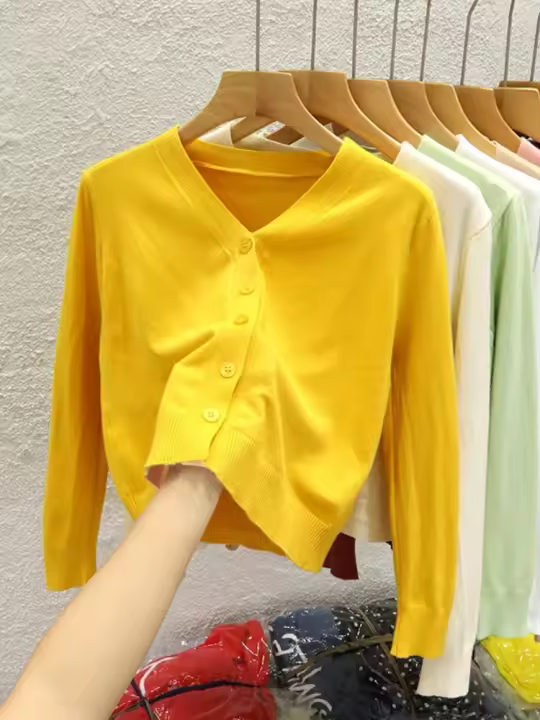 Nueva Chaqueta De Punto Negra Estilo Coreano Con Cuello En V Manga Larga Casual Para Mujer Otoño 2026 Top Sólido Cierre Único - 1