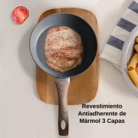 Set de 3 Sartenes de Aluminio Forjado 20/24/28 cm con Revestimiento Antiadherente de Mármol 3 Capas, Mango Ergonómico de Silicona, Aptas para Cocina de Inducción, Gas y Vitrocerámica - details 5