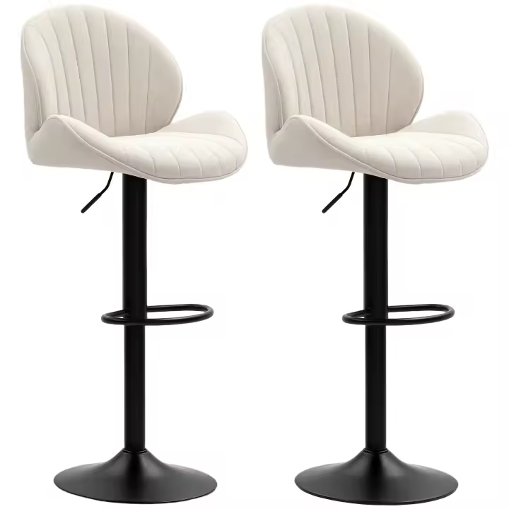 HOMCOM Set de 2 Taburetes de Barra, Sillas de Bar Giratorias, Forma de Concha, Silla Alta de Cocina con Respaldo, Altura y Reposapiés Ajustables, Estructura de Acero, Beige - 1