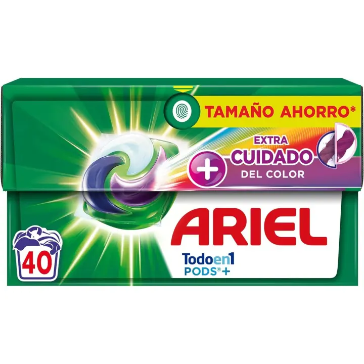 ARIEL PODS Todo en 1 Detergente Lavadora Líquido en Cápsulas/Pastillas, 40 Lavados, Más Color, Cuidado Extra del Color y el Brillo, Limpieza Profunda - 1