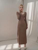 Vestido Bodycon Y2K Para Mujer Cintura Alta Ajustado Manga Larga Vestido Maxi Con Abertura En La Cadera Moda Sencilla Ropa Femenina - details 0