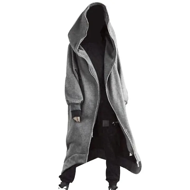 Unisex Long Sleeve Hooded Nazgul Long Coat Zipper Closure Fleece Lined Long Hoodie - 1