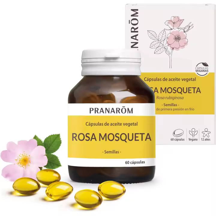 Pranarôm Cápsulas Aceite de Rosa Mosqueta 60 cápsulas veganas - Cuidado de la piel - Tratamiento facial desde el interior - Suplemento de belleza para nutrir la piel - 1
