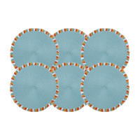 Cofan Pack de 6 salvamanteles individuales  Bajoplatos redondos  Color: azul  Salvamanteles con flecos de colores  Diámetro: 38 cm - details 0