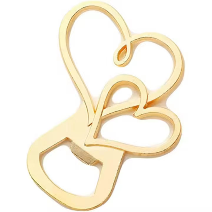 abridor de botellas de acero inoxidable con forma de corazón, portátil, para cocina, bar, boda, fiesta, regalo de cumpleaños - Dorado - 1