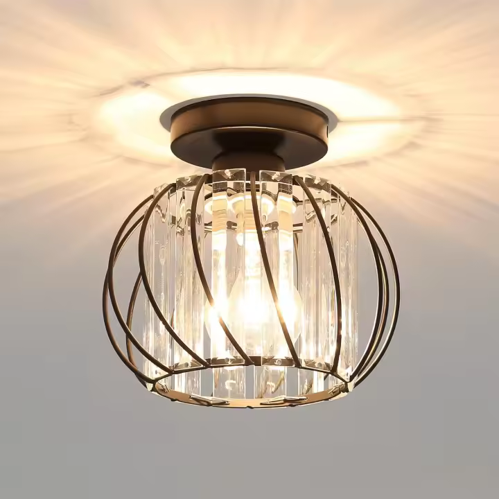 Lámpara de techo de cristal moderna, minilámpara de techo redonda de montaje semiempotrado E27, lámpara de techo de cristal para dormitorio, cocina, comedor, pasillo, entrada (negro) [Clase energética E] - 1