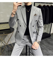 Traje De Negocios Slim Fit Doble Botón De Color Sólido Dos Piezas Coreano Elegante Para Hombres Con Pantalones Talla S-7XL - details 4