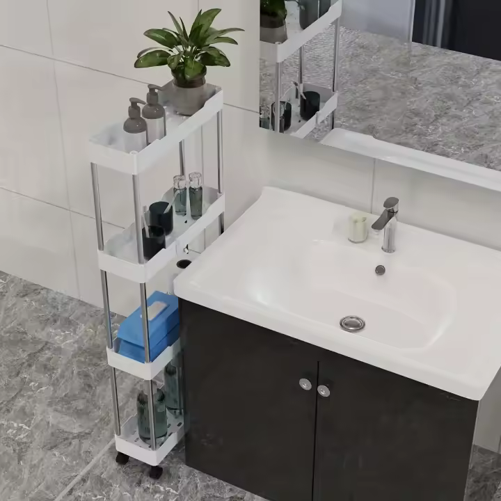 Estante De Baño Con Ruedas Almacenamiento En El Toilete 3/4 Capas Carrito De Utilidad Móvil Plataforma De Almacenamiento Multifuncional - 1
