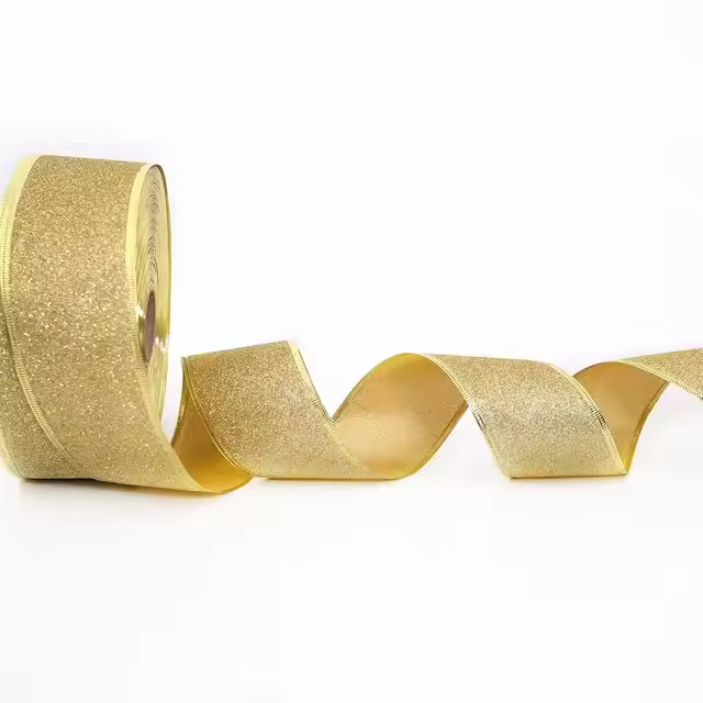 Cinta Decorativa De Glitsher En Rojo Plata Y Oro Con Alambre Para Navidad Y Artesanías Ancho 1 Pulgada Material Poliéster / Jute - 1