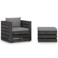 vidaXL Muebles de jardín 2 pzas con cojines madera impregnada en color Crema y gris/crema y marrón/Gris y más | acolchados duraderos para sofás de jardín terraza exterior - details 2