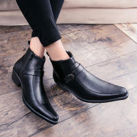 Botas Cortas Para Hombre Con Cierre Lateral Y Punta Puntiaguda Estilo Británico Suela De Goma Material PU Impermeables - details 12