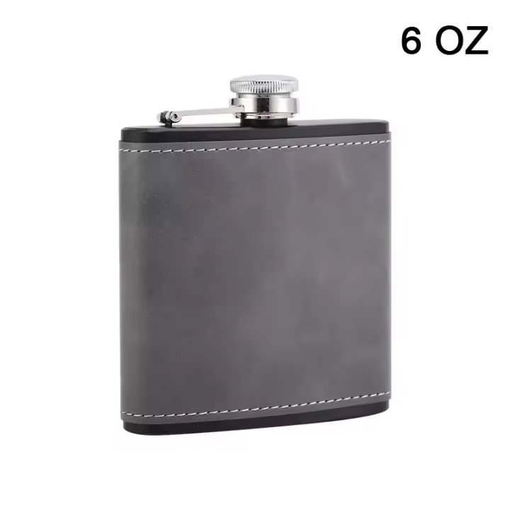 Petaca portátil de Maple inoxidable para hombre, Frasco de cuero Marron para Alcohol, whisky, Gift, 6/8oz - 1