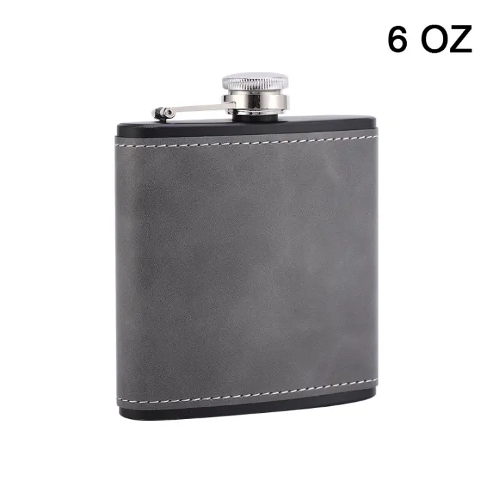 Petaca portátil de Maple inoxidable para hombre, Frasco de cuero Marron para Alcohol, whisky, Gift, 6/8oz - 1