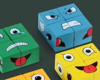 Bloques De Madera Educativos Para Niños Juego De Tablero 3D Cambio De Cara Cubo De Expresión Montessori Juguetes Interactivos Para Niños Y Niñas - details 3
