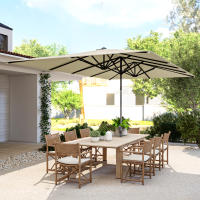 Outsunny Sombrilla Doble 4,5x2,6 m Sombrilla Terraza Exterior con Manivela Poste de Aluminio Impermeable y Protección UV50+ Parasol Grande para Terraza Playa Piscina Crema - details 1