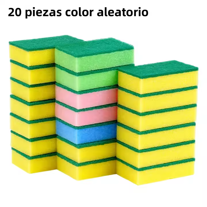 20pcs Esponja De Limpieza Para Cocina Doble Cara Escobilla De Limpieza Para Olla Herramientas De Limpieza Doméstica Esponja De Lavado De Platos Ecológica Y Absorbente - 1
