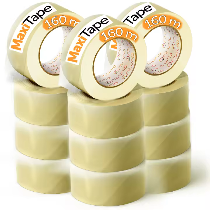 OFITURIA Cinta Adhesiva de Embalar Transparente para Embalaje de Cajas de Cartón de Envíos y Mudanzas. Precinto para Empaquetados Seguros y Resistentes (48mmx160m, Transparente, 12 Rollos) - 1