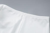 Conjunto De Shorts Blancos Y Top De Hombros Descubiertos Para Mujer 2 Piezas Moda Elegante Con Pliegues Cintura Alta Y Pierna Larga Ajustada - details 8
