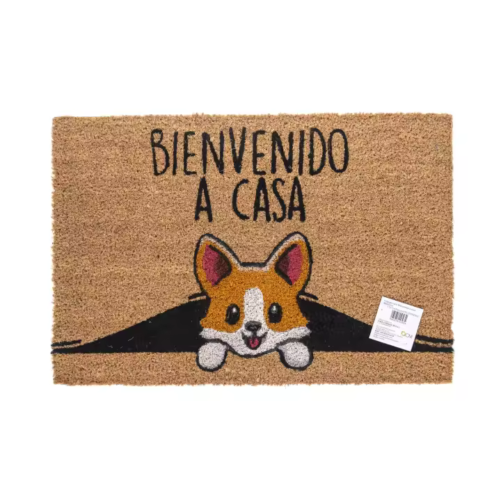 CM - Felpudo de Coco Natural con Base Antideslizante, Absorbente para la entrada de casa, Ideal para Puerta Exterior o Pasillo. Perro, Bienvenido a casa. 3 tamaños disponibles - 1