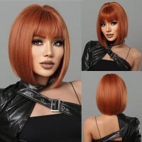 Pelucas Sintéticas Cortas Y Rectas Para Mujeres De Color Rubio a Marrón Ombre Con Flequillo Peluca Bob Resistente Al Calor Para Cosplay Diario Y Fiestas Falso Cabello Tamaño Promedio - details 19