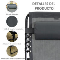 Outsunny Tumbona Plegable Tumbona Jardín Exterior con Respaldo Ajustable Reposacabezas Acolchado Bolsillo Lateral y Estructura de Acero 185x58x30 cm Gris - details 4