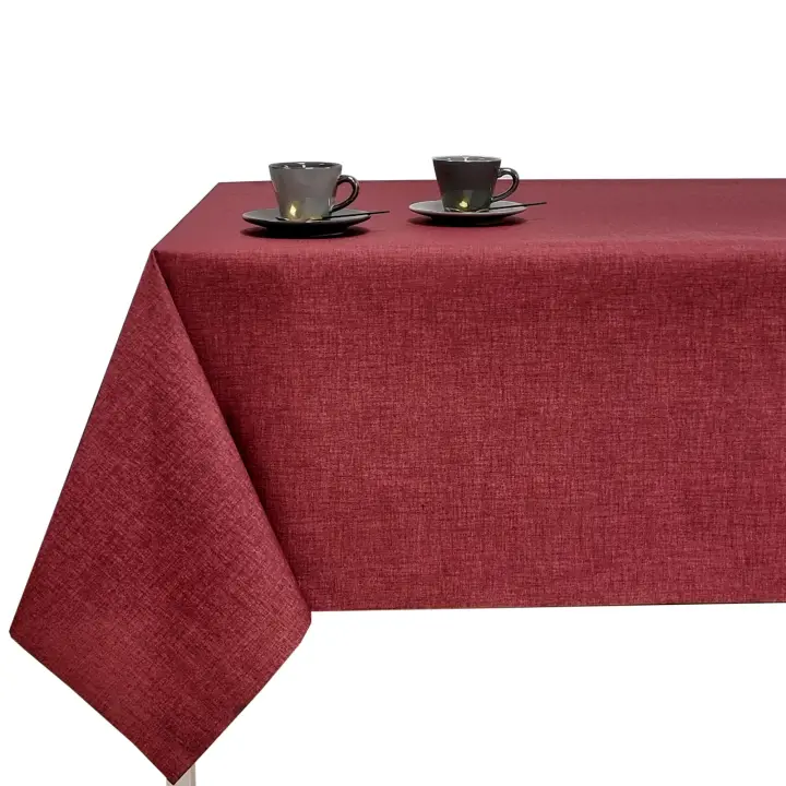 Mantel de tela antimanchas, Liso, Para mesa rectangular, Fácil de limpiar, Lavable, Impermeable, Ideal para el hogar interior y exterior, Falso Liso Rojo， - 1
