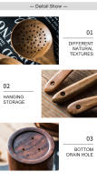 Juego de 9 cucharas de madera de piezas, utensilios de cocina de madera con soporte - details 7