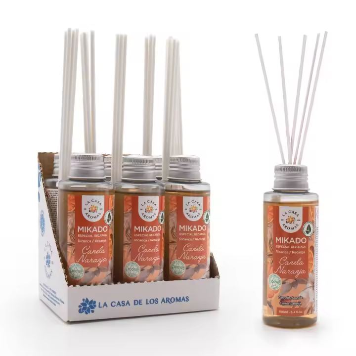 La Casa de los Aromas - Ambientador Mikado Aroma Canela-Naranja - Set Difusor Líquido para Reposición con Varillas - Fragancia Duradera - Ideal para el Hogar, Baño, Casa - 6 x 100 ml - 1