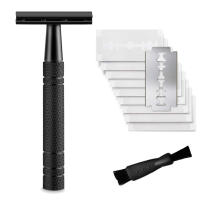 Afeitadora De Seguridad Doble Faja Para Hombres Con 10 Hojas De Afeitar Reutilizable Essencial Para Viajes Cabeza De Afeitar De Aleación De Zinc Mango De Aluminio Acero Inoxidable - details 0