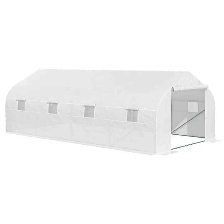 Outsunny Invernadero de Jardín 600x300x200 cm Tipo Túnel para Cultivo Plantas Verduras con 8 Ventanas Transpirables y Puerta Enrollable con Cremallera Acero - 1
