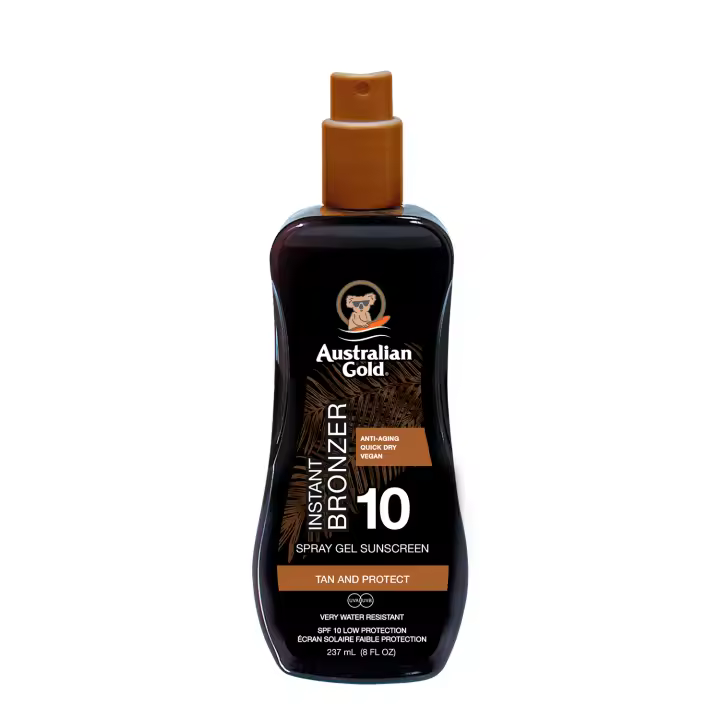 Australian Gold SPF 10 SPRAY GEL W/ BRONZER, protector solar en spray con textura de gel con acelerador del bronceado 237 ml - 1