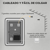 HOMCOM Espejo de Baño con Luces LED 50x70 cm Espejo de Pared Antivaho con 3 Temperaturas de Color Regulable y Función de Memoria Horizontal y Vertical - details 7