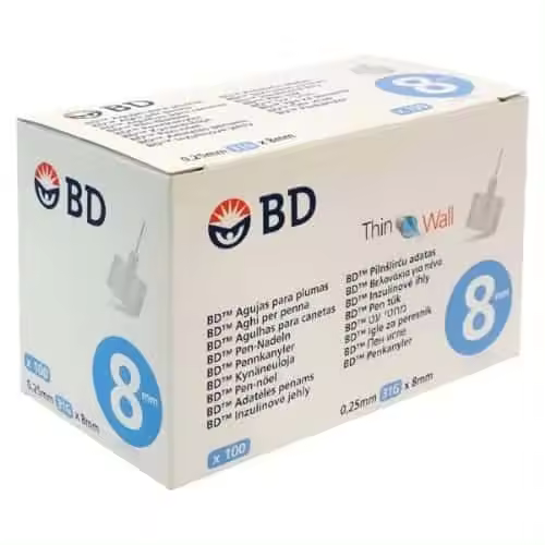 Microfine Aguja Bd 31 Gr 0,25 X 8 mm 100 Unidades Plus – Administración De Insulina - 1