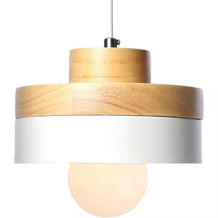 ZVD SOMY Lámpara colgante de metal y madera contemporánea, pantalla blanca, pantalla LED industrial, luces de techo colgantes modernas, 1 lámpara para comedor, cocina (base E27, blanco) Lámpara colgante para exteriores - 1