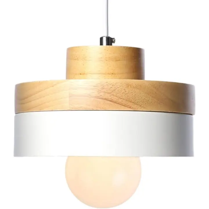 ZVD SOMY Lámpara colgante de metal y madera contemporánea, pantalla blanca, pantalla LED industrial, luces de techo colgantes modernas, 1 lámpara para comedor, cocina (base E27, blanco) Lámpara colgante para exteriores - 1