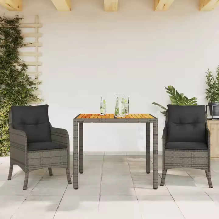 vidaXL Set comedor de jardín 3 piezas con cojines ratán sintético gris - 1
