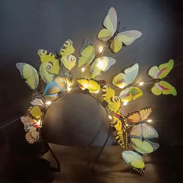 Diadema De Mariposa Bohemia Con Luz LED Brillante Para Fiesta Boda Navidad Colorida Accesorio De Cabello Para Eventos Especiales - 1
