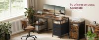VASAGLE Escritorio, Mesa de Ordenador, Mesa de Oficina, con 3 Estantes, 2 Cajones, 60 x 140 x 76 cm, para Oficina, Salón, Estilo Industrial, Marrón Rústico y Negro/Roble Natural y Blanco Perla - details 0